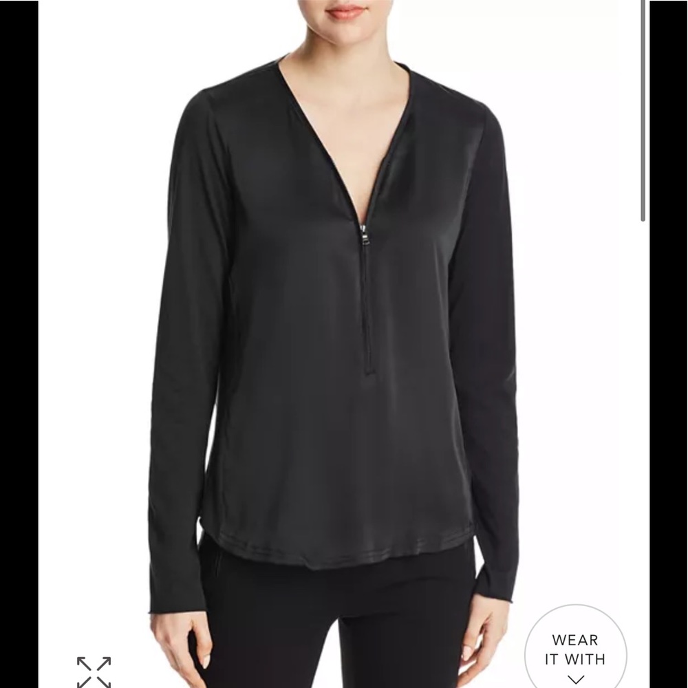 Go by Go Silk Half Zip Mixed Media Top, Long Sleeve, Size Small